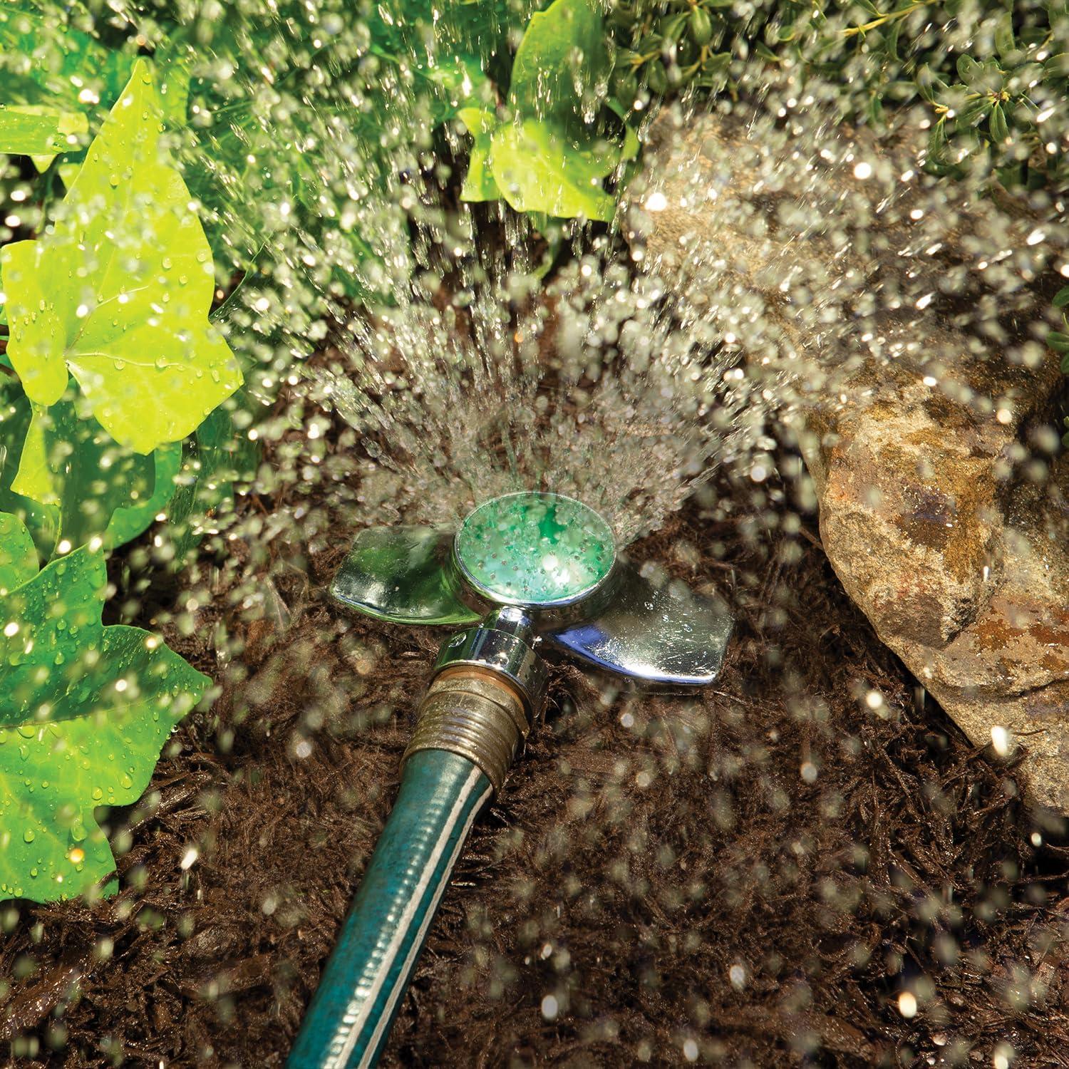 imageMelnor 65196AMZ Dual Pack Spot Sprinkler  Low Profile  Gentle Watering for Delicate Plants  Durable Metal Construction  Circular Spray Pattern  Waters Up to 30 Diameter  Green Silver